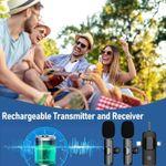 Wireless Lavalier Microphone 2 Pack for iPhone, Android, Camera - 3-in-1 Lapel Mic with Noise Cancellation for Video Recording, Live Stream, YouTube, Interview